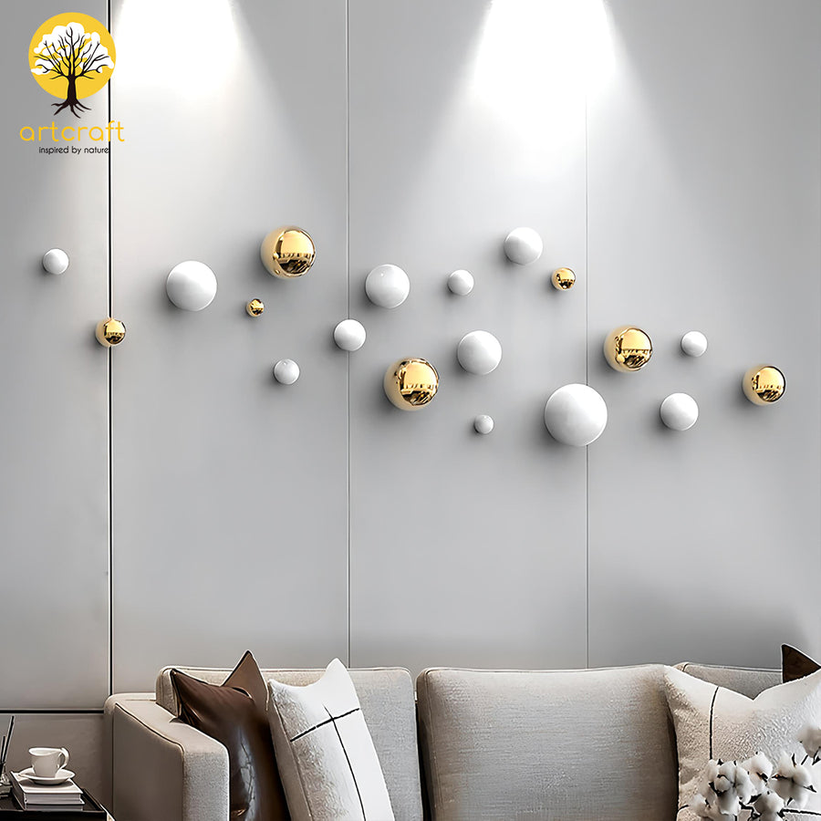 WHITE & GOLD SPHERICAL BALLS WALL HANGING - 100% MADE IN BRASS