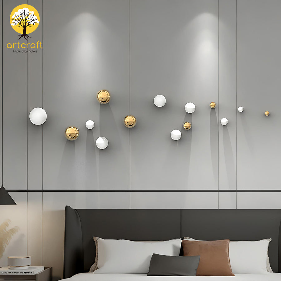 WHITE & GOLD SPHERICAL BALLS WALL HANGING - 100% MADE IN BRASS