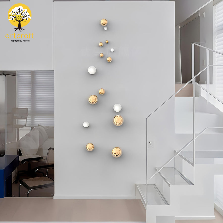 WHITE & GOLD SPHERICAL BALLS WALL HANGING - 100% MADE IN BRASS