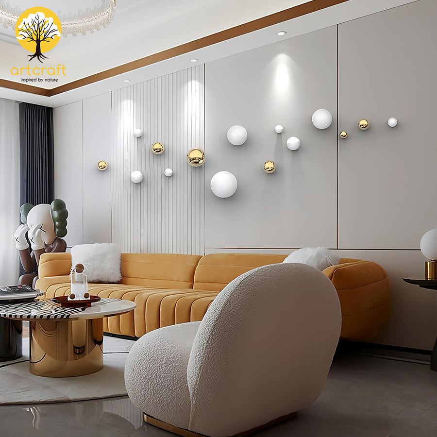 WHITE & GOLD SPHERICAL BALLS WALL HANGING - 100% MADE IN BRASS