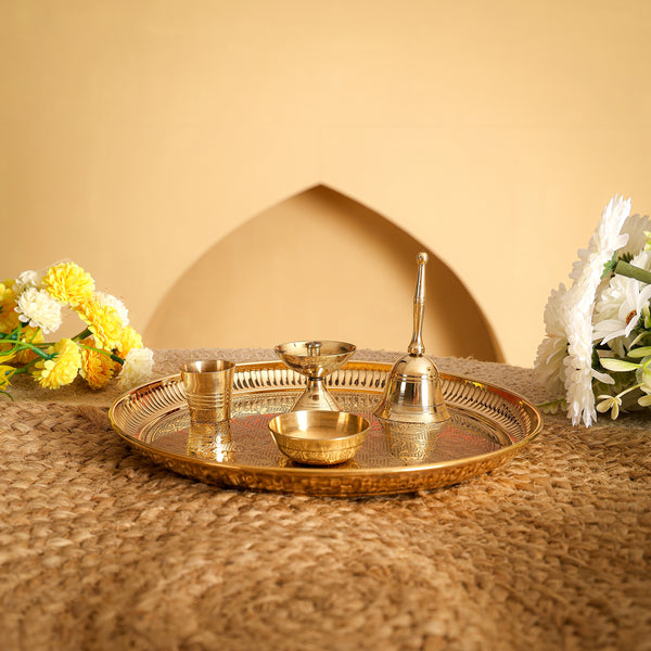 Etching Pooja Thali -100% Made in Brass