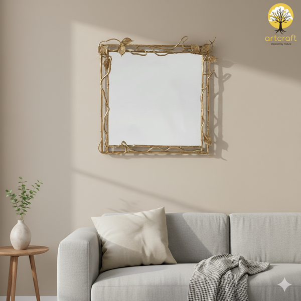 Leaf Square Wall Mirror - 100 % Made in brass