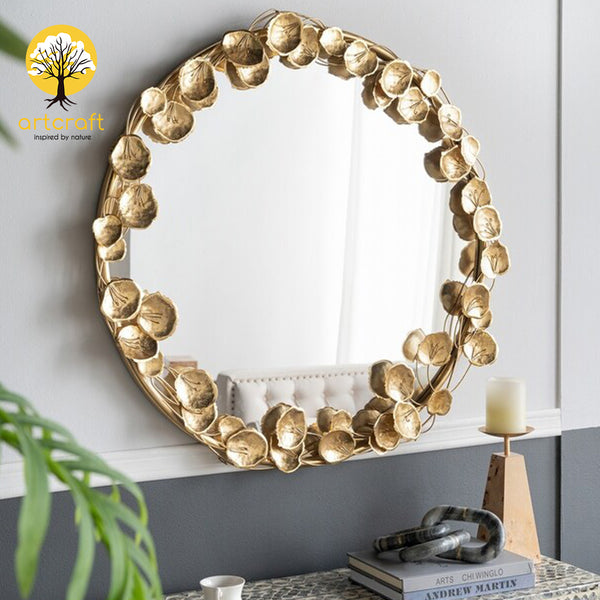 Golden Leaf Wall Mirror - 100% Made From Brass