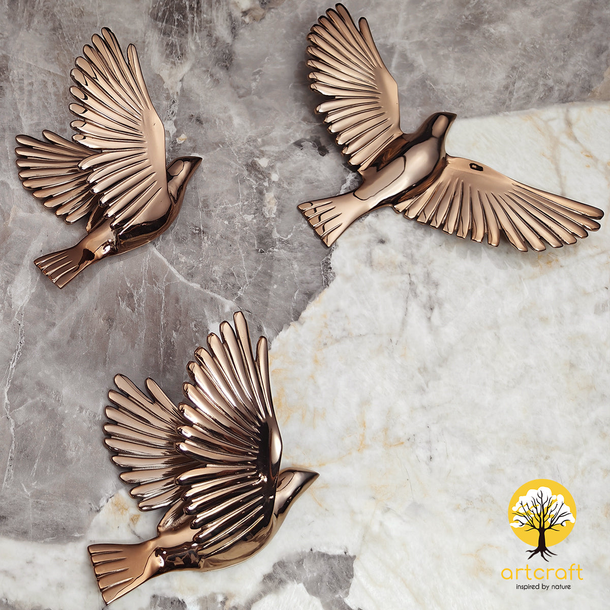 Rose Gold Seagulls - Flying Birds - 100% Made From Brass