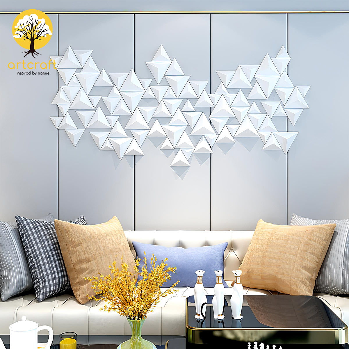 White Pyramids -Wall Decor  - 100% Made From Brass