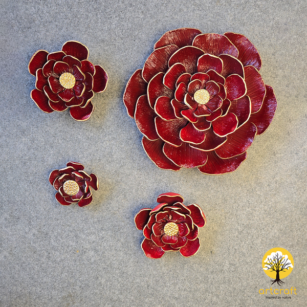 Red Carnation Wall Flower Decor - 100% Made From Brass