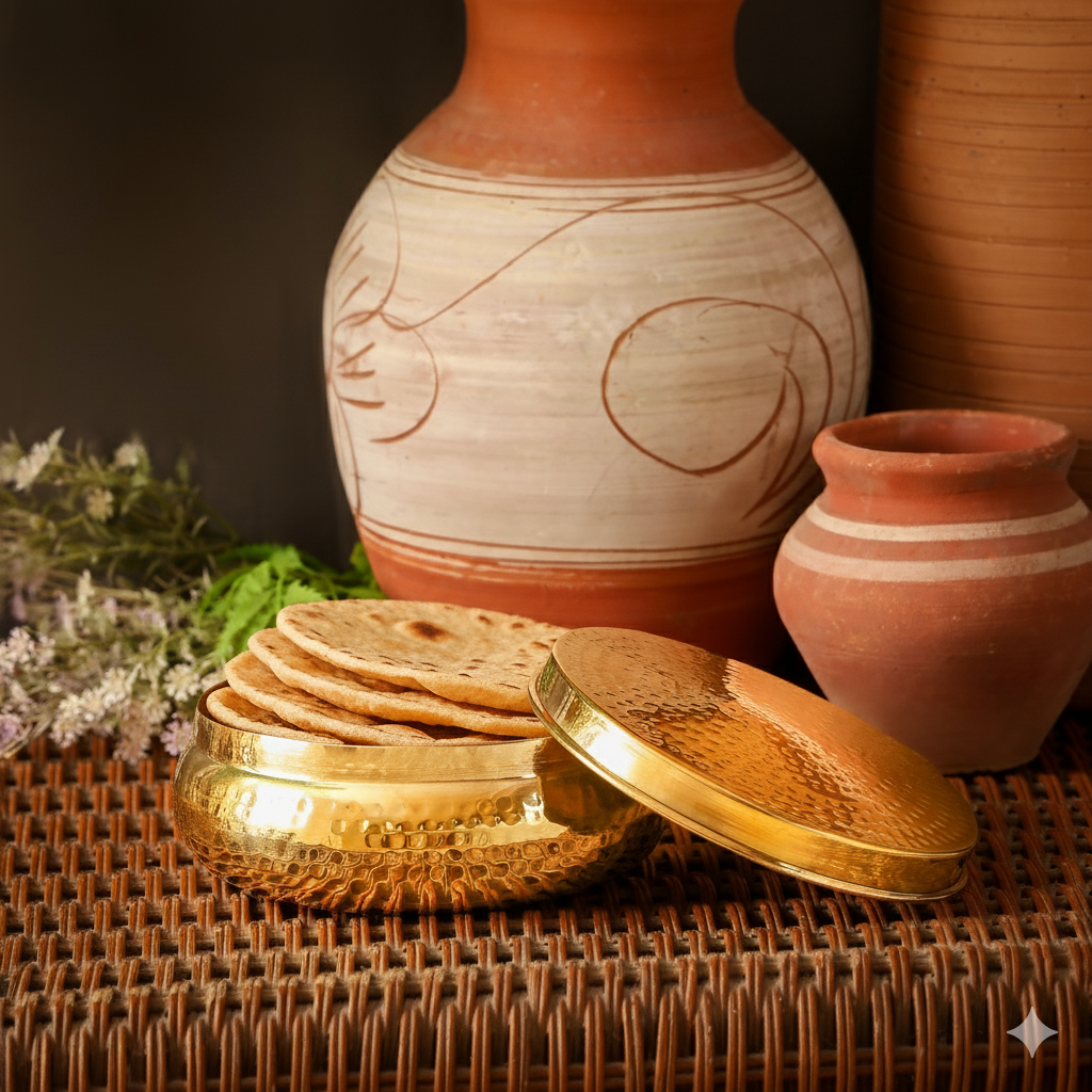 Brass Roti Box / Chapati Box | Hammered Box | Non Toxic – Artcraft
