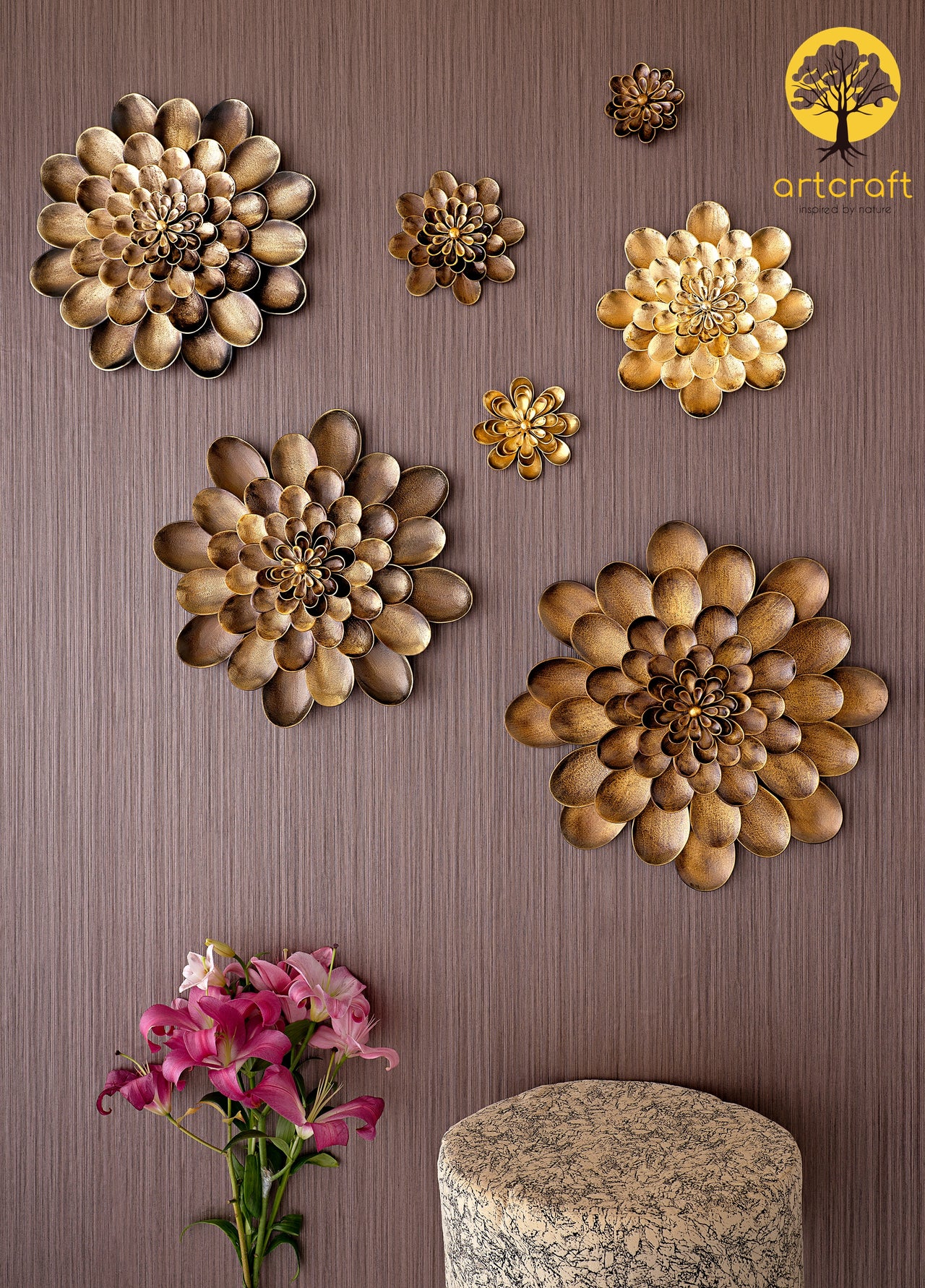 Dalhia Wall Flower Decor - 100% Made From Brass