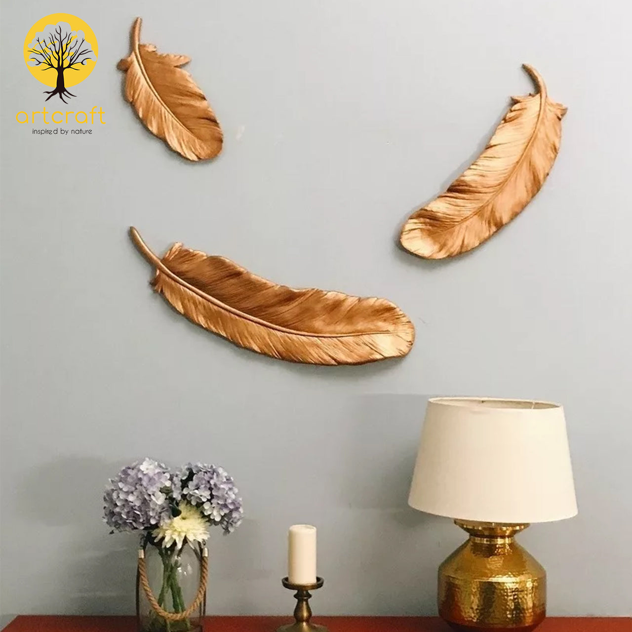 Big Feather Wall Hanging - 100% Made In Brass