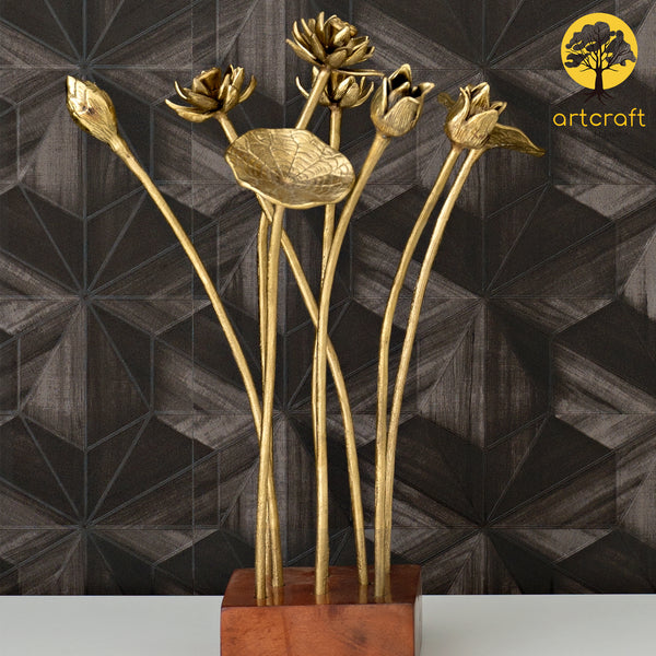 LOTUS ON WOOD TABLE DECOR - 100% MADE FROM BRASS