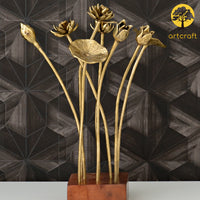 Thumbnail for LOTUS ON WOOD TABLE DECOR - 100% MADE FROM BRASS